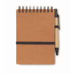 Carnet avec stylo à encre bleue et bande élastique, pages lignées couleur marron