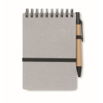 Carnet avec stylo à encre bleue et bande élastique, pages lignées couleur gris
