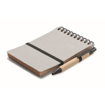 Carnet avec stylo à encre bleue et bande élastique, pages lignées couleur gris deuxième vue