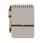 Carnet avec stylo à encre bleue et bande élastique, pages lignées couleur gris troisième vue