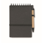 Carnet avec stylo à encre bleue et bande élastique, pages lignées couleur gris foncé