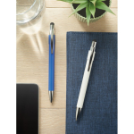 Stylo anti-stress avec spinner sur le dessus, encre bleue couleur blanc vue d'ambiance