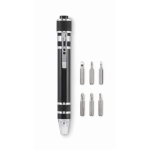 Outil multifonction en aluminium en forme de stylo avec lampe torche couleur noir