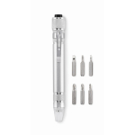 Outil multifonction en aluminium en forme de stylo avec lampe torche couleur argenté