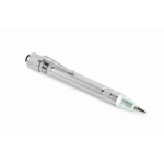 Outil multifonction en aluminium en forme de stylo avec lampe torche couleur argenté troisième vue