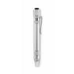 Outil multifonction en aluminium en forme de stylo avec lampe torche couleur argenté quatrième vue