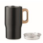 Tasse en acier inoxydable recyclé avec anse en bois 350 ml couleur noir deuxième vue