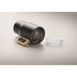 Tasse en acier inoxydable recyclé avec anse en bois 350 ml couleur noir quatrième vue photographique