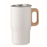 Tasse en acier inoxydable recyclé avec anse en bois 350 ml couleur blanc