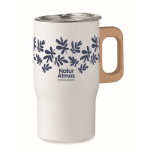 Tasse en acier inoxydable recyclé avec anse en bois 350 ml couleur blanc vue principale