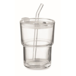 Verre avec couvercle anti-goutte et paille en verre 300ml couleur transparent