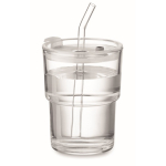 Verre avec couvercle anti-goutte et paille en verre 300ml couleur transparent deuxième vue