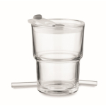 Verre avec couvercle anti-goutte et paille en verre 300ml couleur transparent troisième vue