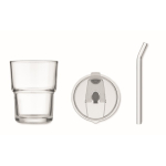 Verre avec couvercle anti-goutte et paille en verre 300ml couleur transparent quatrième vue