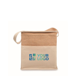 Sac isotherme en jute avec poche frontale et capacité de 3L couleur beige vue avec zone d'impression
