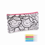 Trousse pour crayons avec motifs à colorier avec feutres couleur rose deuxième vue