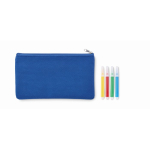 Trousse pour crayons avec motifs à colorier avec feutres couleur bleu roi troisième vue