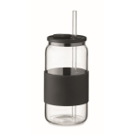 Verre en borosilicate avec paille assortie et bande en silicone 550ml couleur noir