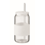 Verre en borosilicate avec paille assortie et bande en silicone 550ml couleur blanc