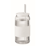 Verre en borosilicate avec paille assortie et bande en silicone 550ml couleur blanc deuxième vue