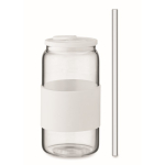 Verre en borosilicate avec paille assortie et bande en silicone 550ml couleur blanc troisième vue