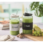 Verre en borosilicate avec paille assortie et bande en silicone 550ml couleur blanc vue d'ambiance principale