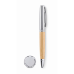 Stylo avec corps en bambou dans étui cylindrique assorti, encre bleue couleur bois deuxième vue