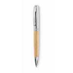 Stylo avec corps en bambou dans étui cylindrique assorti, encre bleue couleur bois troisième vue