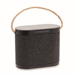 Enceinte sans fil noire avec anse de transport en jute 15 W couleur noir vue avec zone d'impression