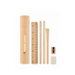Étui en papier cylindrique avec set complet d’écriture couleur beige vue avec zone d'impression