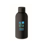 Bouteille monochrome anti-fuite en acier inoxydable recyclé 500 ml couleur noir vue avec zone d'impression