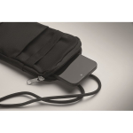 Sac bandoulière pour téléphone en coton recyclé avec cordon ajustable couleur noir troisième vue photographique