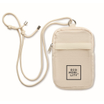Sac bandoulière pour téléphone en coton recyclé avec cordon ajustable couleur beige vue principale