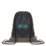 Sac à cordon en polyester RPET avec détail en cuir à la base couleur bleu marine vue avec zone d'impression