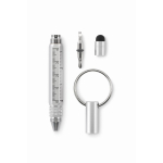 Porte-clés multifonction avec stylo à encre noire et outils couleur argenté mat