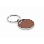 Porte-clés en métal forme ronde avec incrustation en cuir synthétique couleur marron deuxième vue