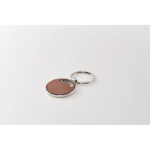 Porte-clés en métal forme ronde avec incrustation en cuir synthétique couleur marron troisième vue photographique