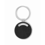 Porte-clés en métal forme ronde avec incrustation en cuir synthétique couleur noir