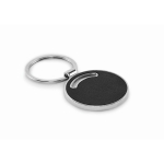 Porte-clés en métal forme ronde avec incrustation en cuir synthétique couleur noir deuxième vue