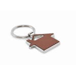 Porte-clés métallique forme de maison incrustation cuir synthétique couleur marron deuxième vue