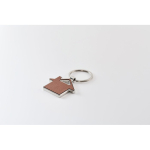 Porte-clés métallique forme de maison incrustation cuir synthétique couleur marron troisième vue photographique