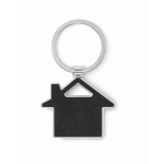 Porte-clés métallique forme de maison incrustation cuir synthétique couleur noir