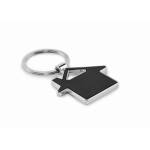 Porte-clés métallique forme de maison incrustation cuir synthétique couleur noir deuxième vue