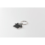 Porte-clés métallique forme de maison incrustation cuir synthétique couleur noir troisième vue photographique