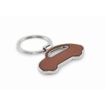 Porte-clés métallique forme de voiture incrustation cuir synthétique couleur marron deuxième vue