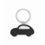 Porte-clés métallique forme de voiture incrustation cuir synthétique couleur noir