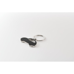 Porte-clés métallique forme de voiture incrustation cuir synthétique couleur noir troisième vue photographique