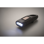 Lampe torche rechargeable par panneau solaire et manivelle dynamo couleur noir troisième vue photographique