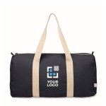 Sac de voyage avec compartiment latéral et détails en coloris naturel couleur bleu marine vue avec zone d'impression