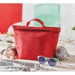 Sac isotherme personnel avec fermeture roll-top et anse de transport couleur rouge vue d'ambiance